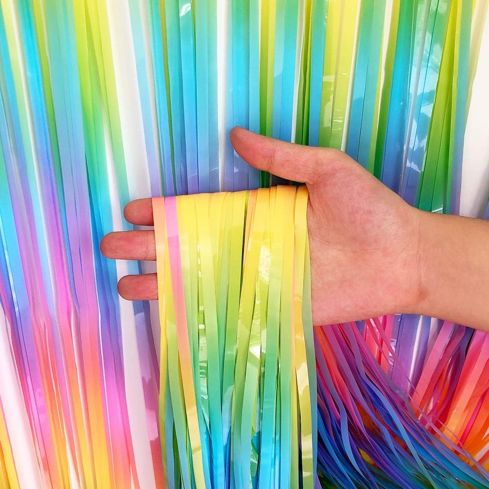 Thumbnail 1 de BEISHIDA 2 Pack Light Rainbow Foil Fringe Curtain Backdrop (3.28 x 6.56 ft) – Colourful Photo Backdrops for Parties