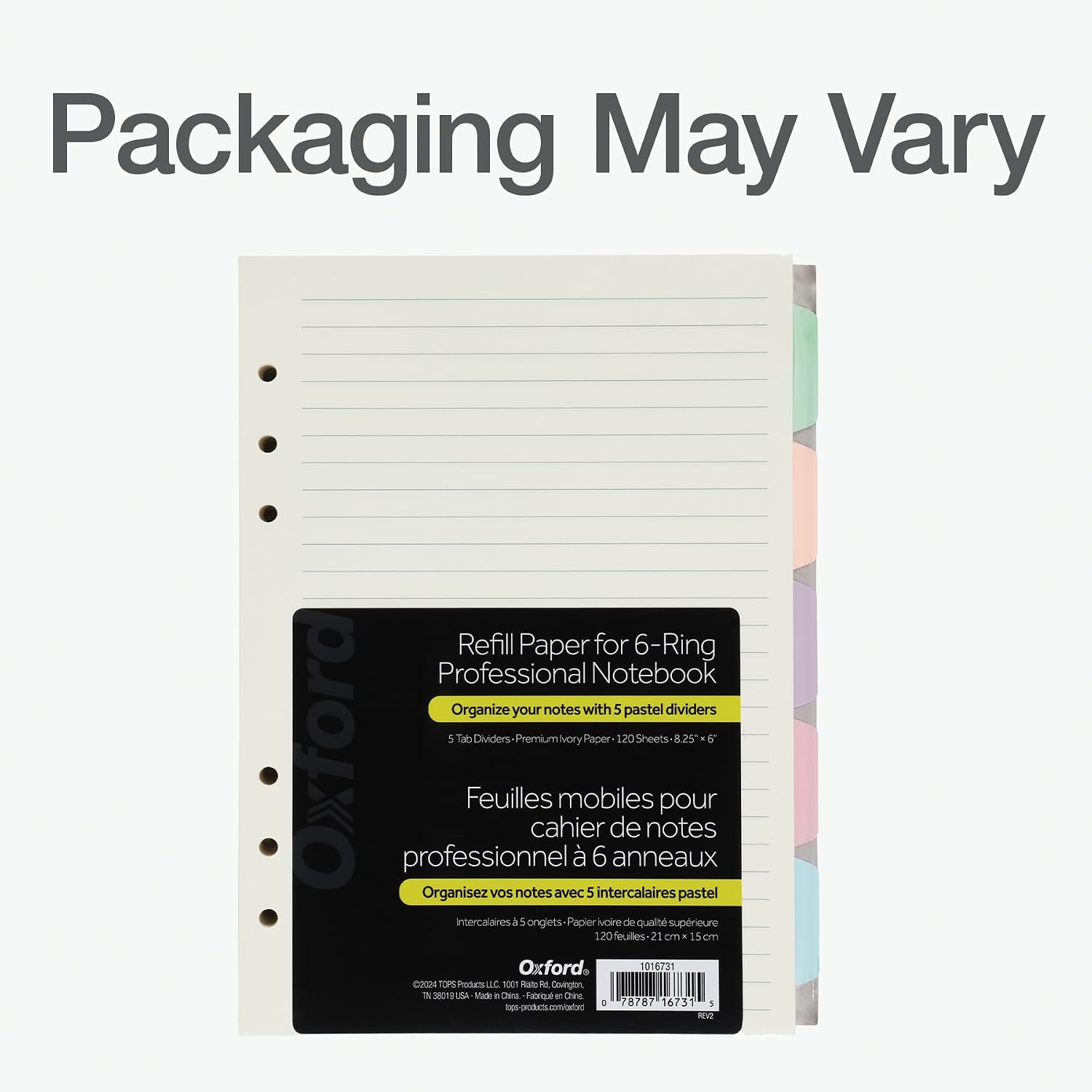Thumbnail 6 de Oxford A5 Refill Paper (1016731), 6-Ring Lined Inserts, 5 Pastel Tabs, 120 Sheets
