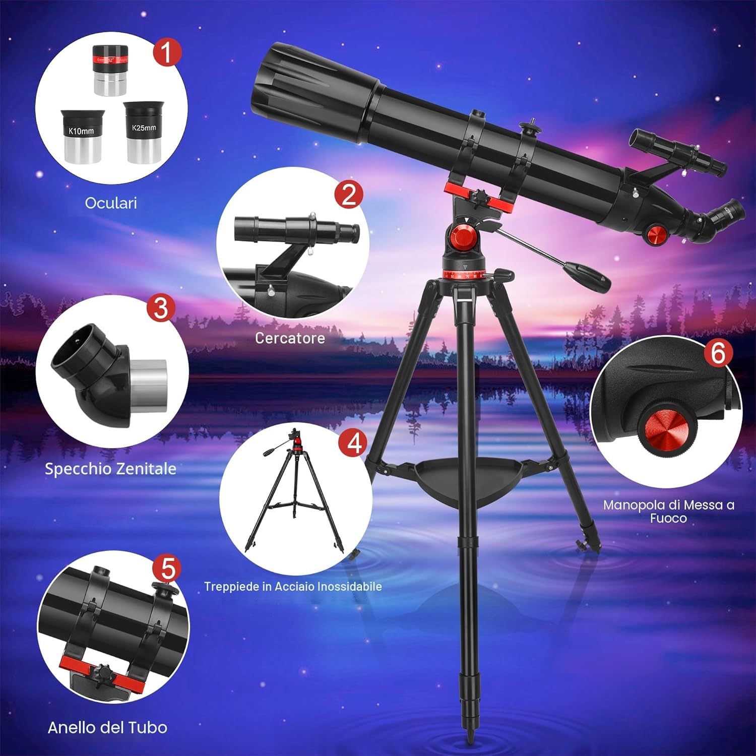Detalle de HETEKAN Telescopio 90/900: rifrattore professionale per adulti, bambini e principianti