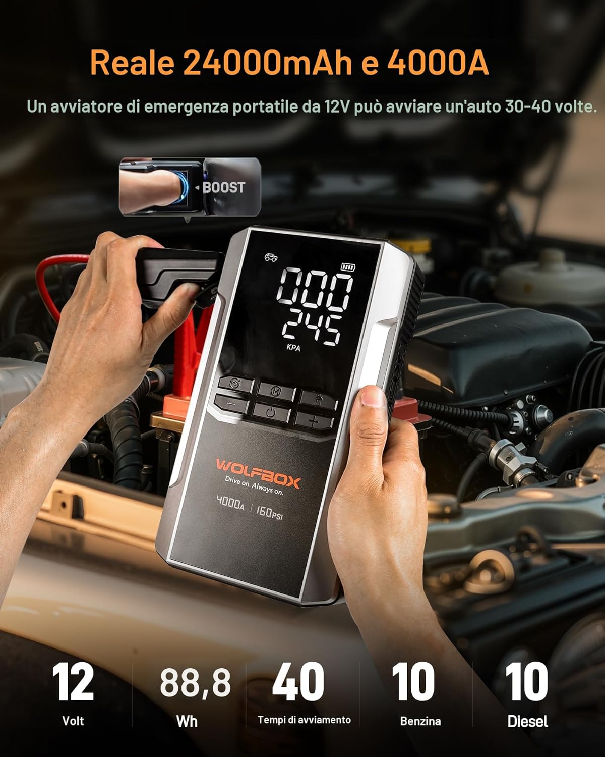 Thumbnail 2 de WOLFBOX Avviatore d’emergenza 4000 A, batteria 24.000 mAh