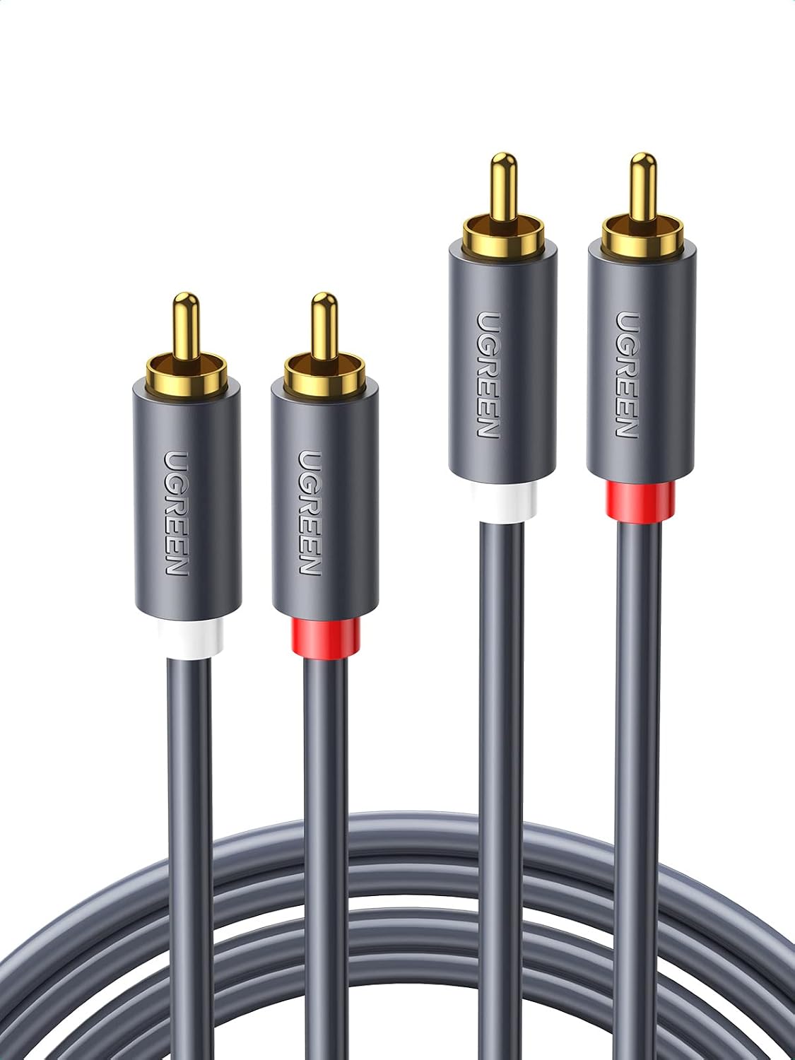 Detalle de UGREEN stereo-audiokabel 2RCA naar 2RCA, 2 m, vergulde stekkers