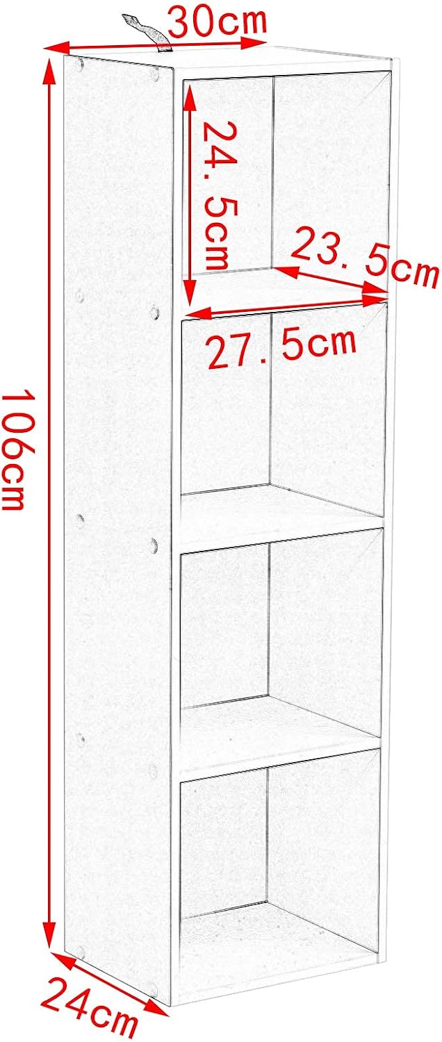 Detalle de Woltu SK003ws4 boekenkast met 4 open vakken, wit, 30 x 24 x 106 cm