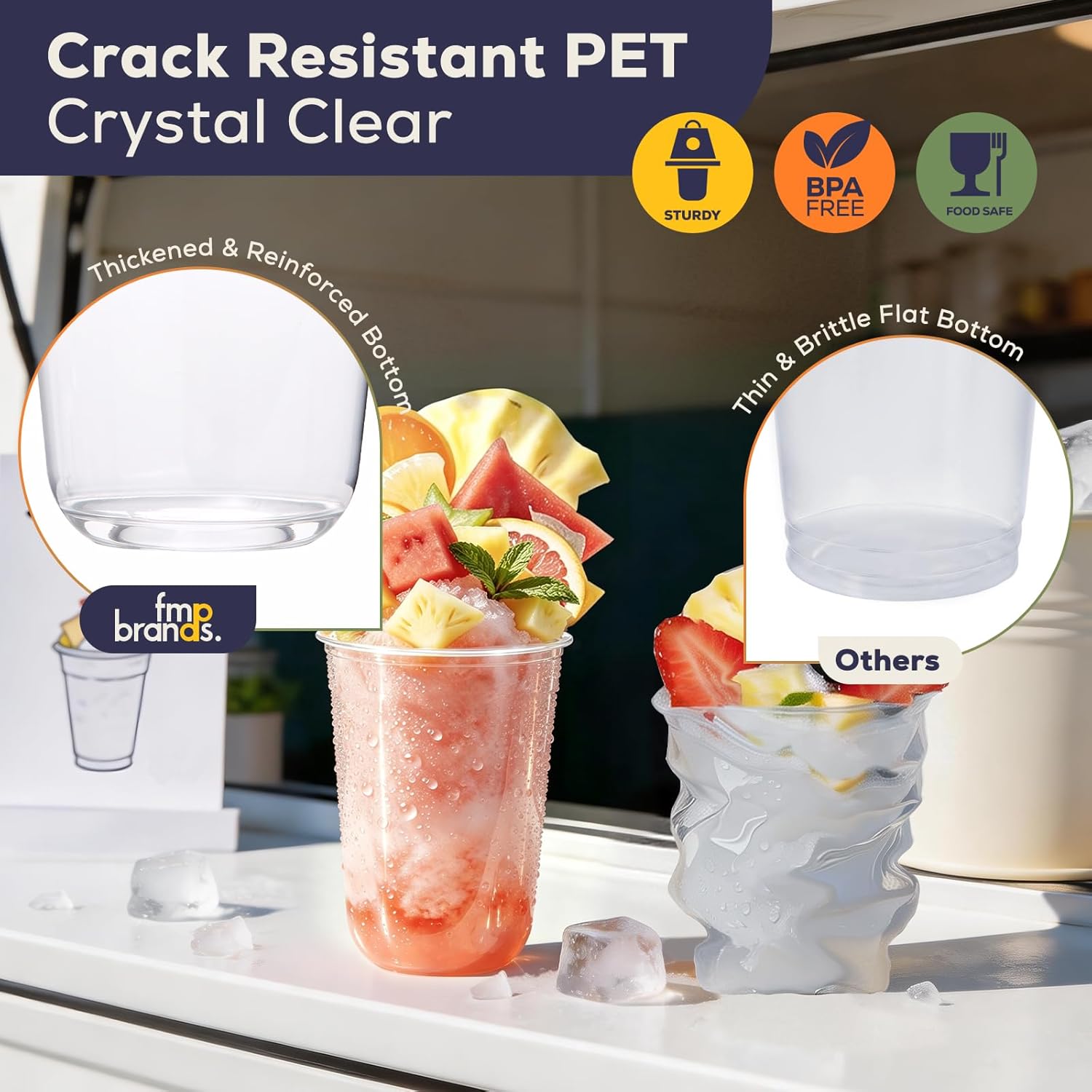 Thumbnail 4 de Fit Meal Prep 100 Pack 16 oz Round Bottom Clear Plastic Cups with Strawless Sip Lids