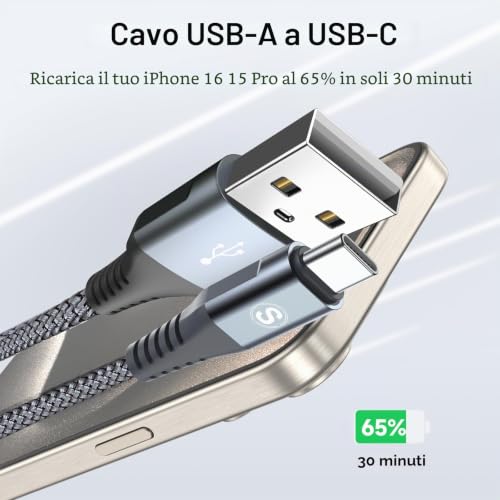Detalle 2 de Cavo USB C AviBrex Ricarica Rapida 2 Pezzi 2M + 3M in Nylon: compatibilità ampia e design robusto