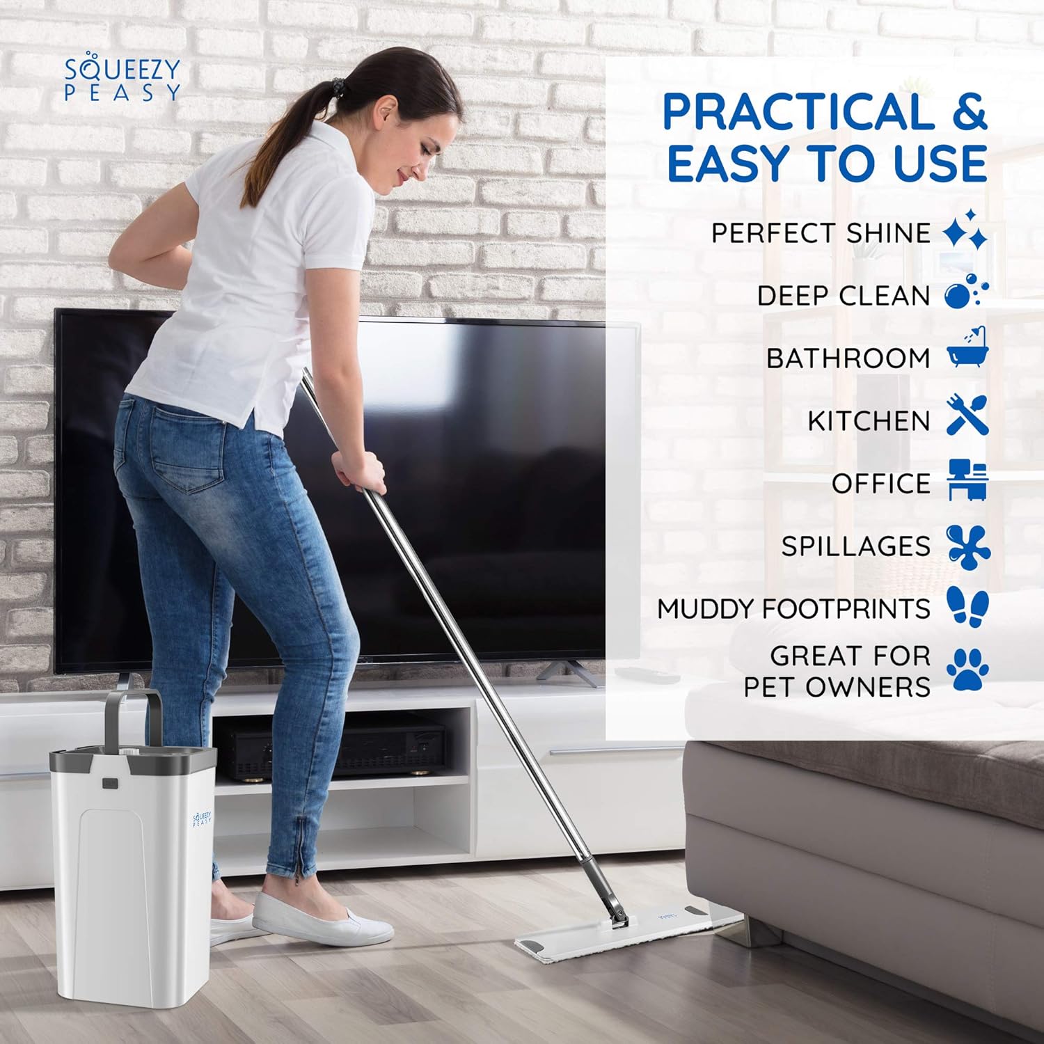 Detalle de SqueezyPeasy Premium Flat Mop 5-pack 🧹