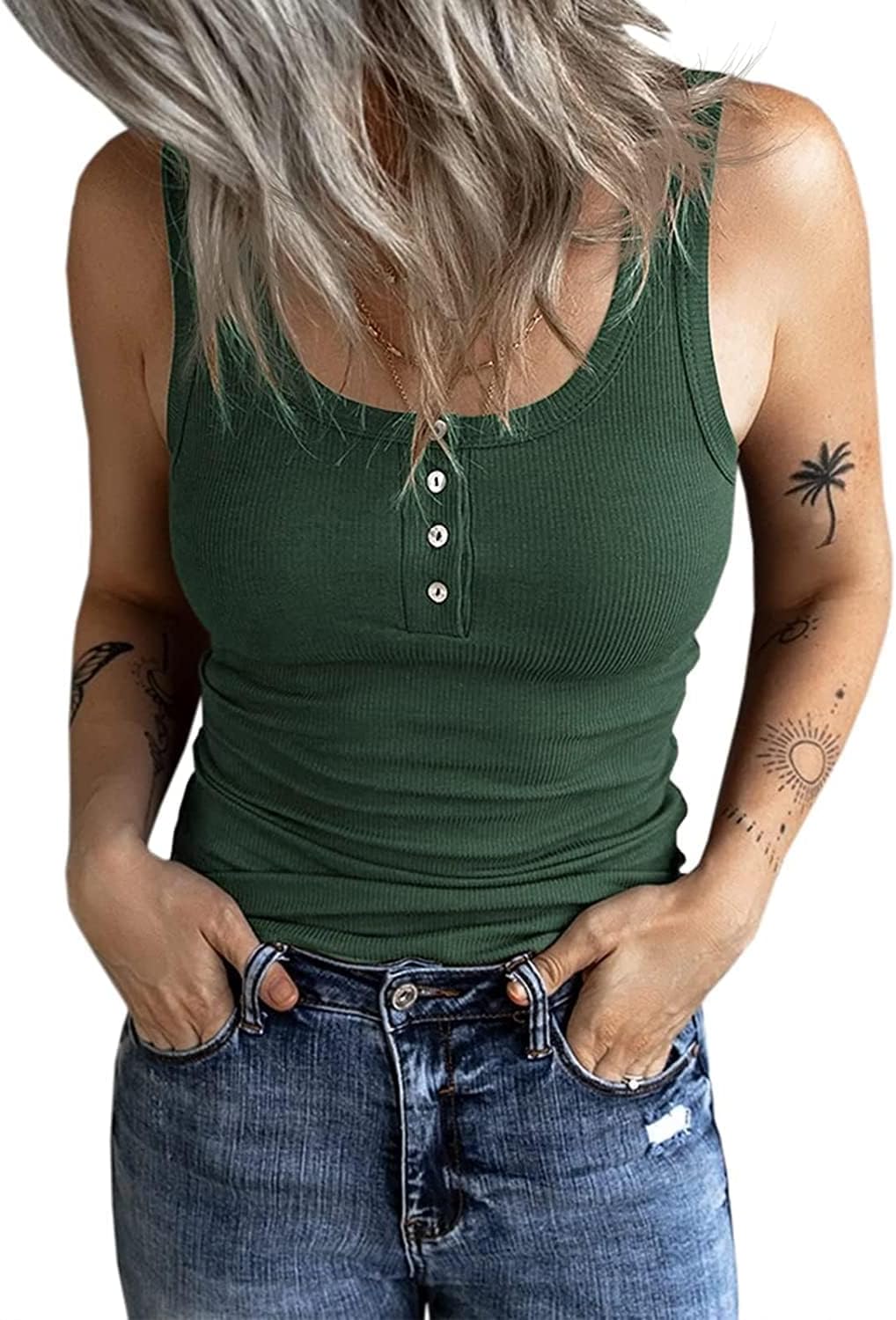 Detalle de Fessceruna Damen Tops Sexy U-Ausschnitt Tank Top – ärmellos, gerippt, viel Stil für den Sommer
