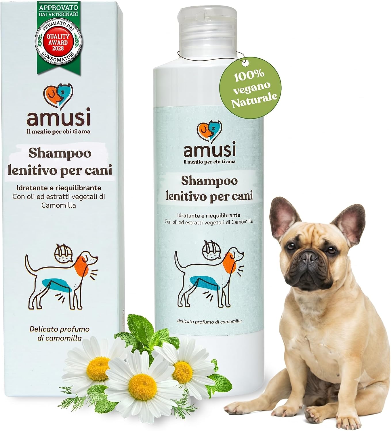 Detalle de amusi Shampoo per Cani con Dermatite 250 ml: effetto calmante per cute sensibile