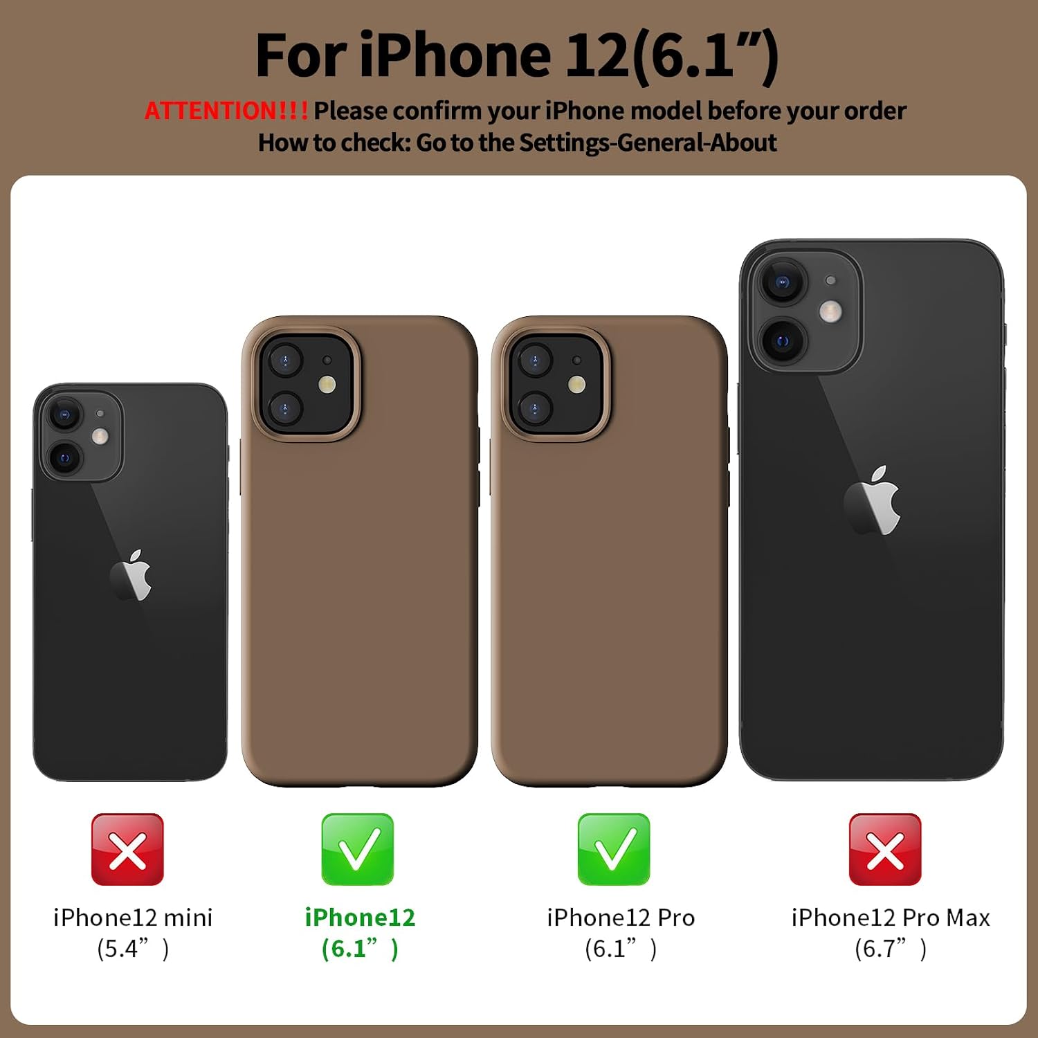 Thumbnail 1 de TAXXOE Liquid Silicone Case for iPhone 12 / 12 Pro (6.1") in Brown – ultra slim, shockproof, microfibre lined