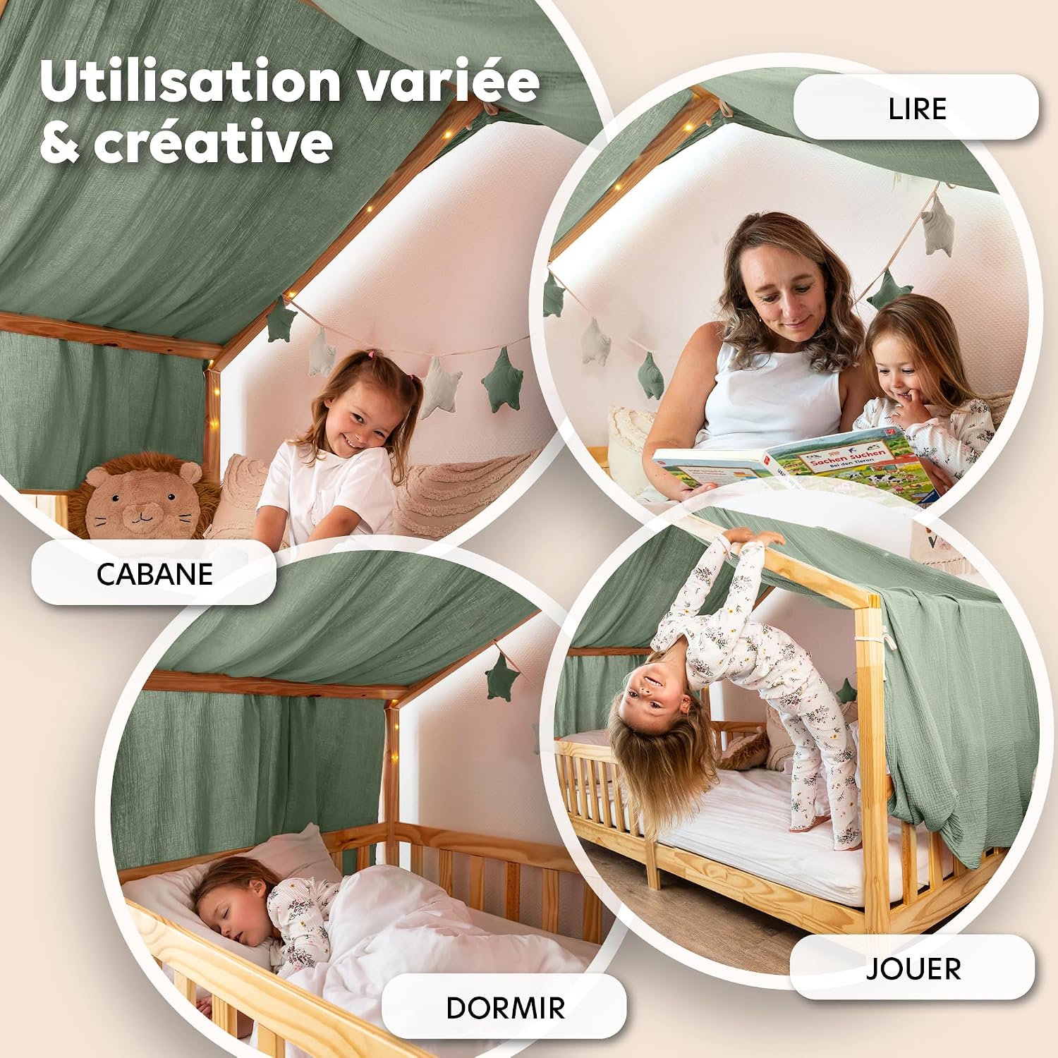 Detalle de lilimaus BH-HB-SINGLE-135x320-GRÜN bedhemel van mousseline katoen, handgemaakt