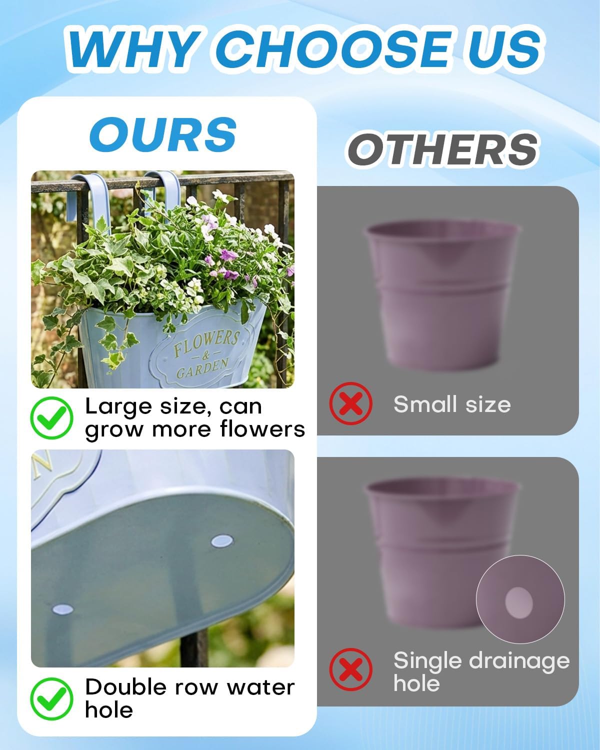 Detalle de 4 Pack Retro Style Galvanised Iron Hanging Flower Pots with Detachable Hooks (Milk Blue & Milk Yellow)