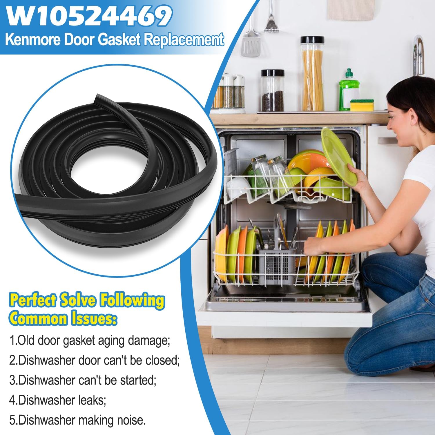 Detalle 1 de YEECHUN W10524469 Dishwasher Door Seal Gasket, 79.5-Inch Replacement