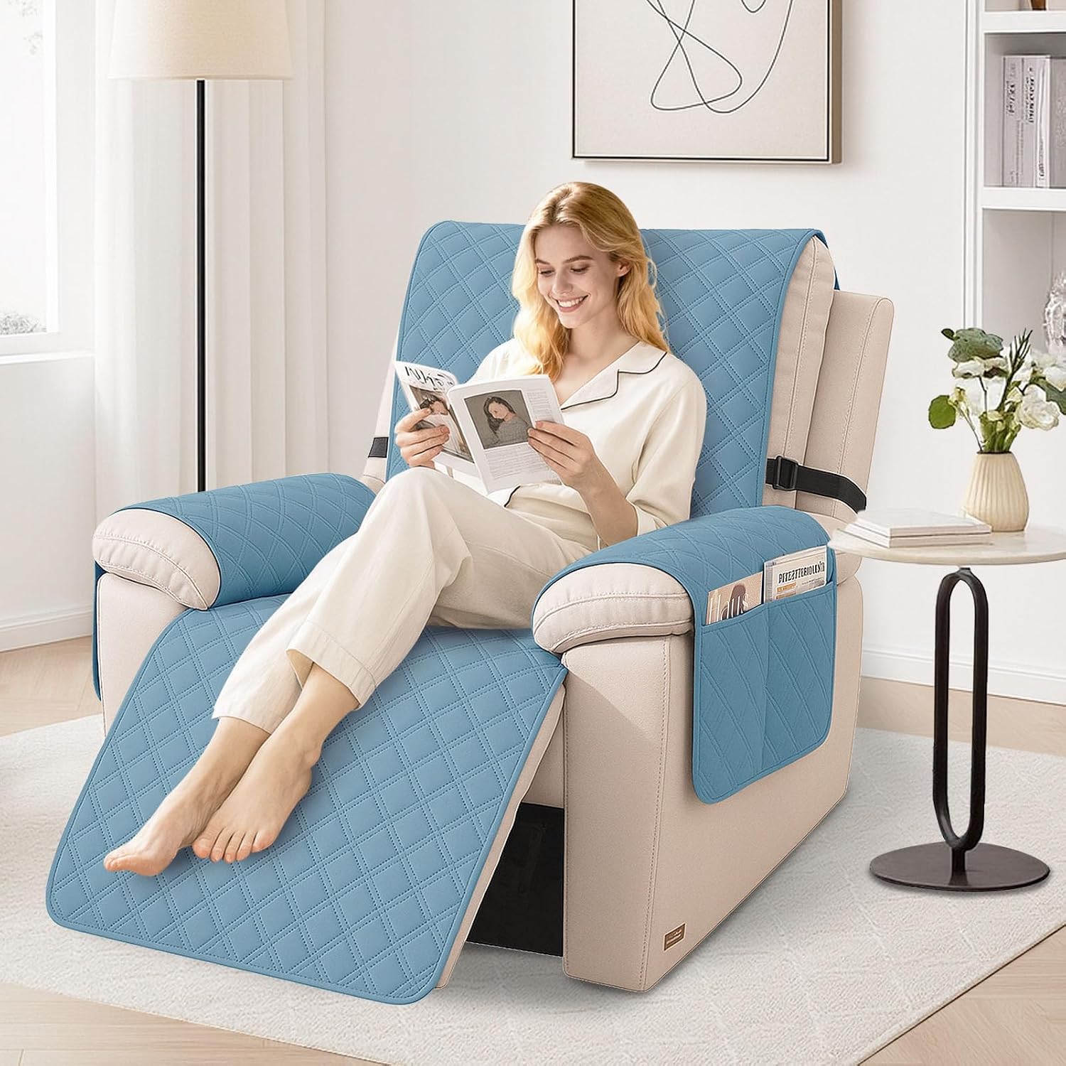 Detalle de YSTELLAA Housse de fauteuil relax 1 place étanche et antidérapante (bleu clair)