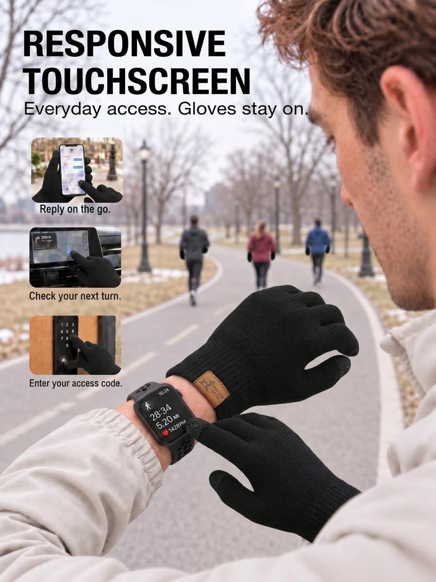 Detalle de WHIXODX Merino Wool Winter Gloves with Touchscreen Use and Moisture-Wicking Comfort