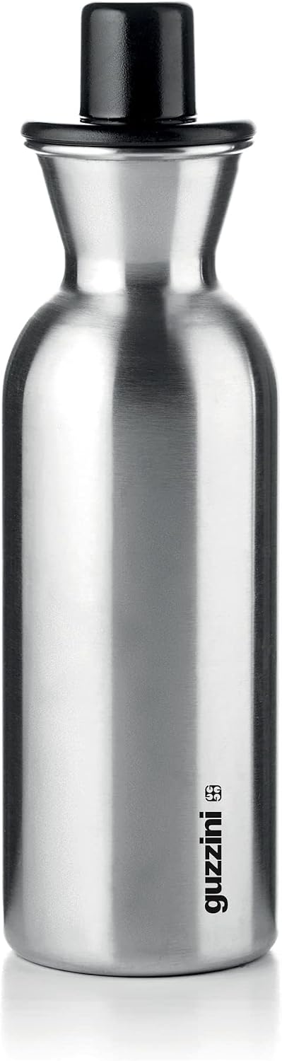 Detalle de Guzzini Kitchen Active Design PERFECT DRESSING STEEL EDITION – Öl-Essig-Set aus Edelstahl, Schwarz, Ø 6,5 x H 22,5 cm, 500 ml