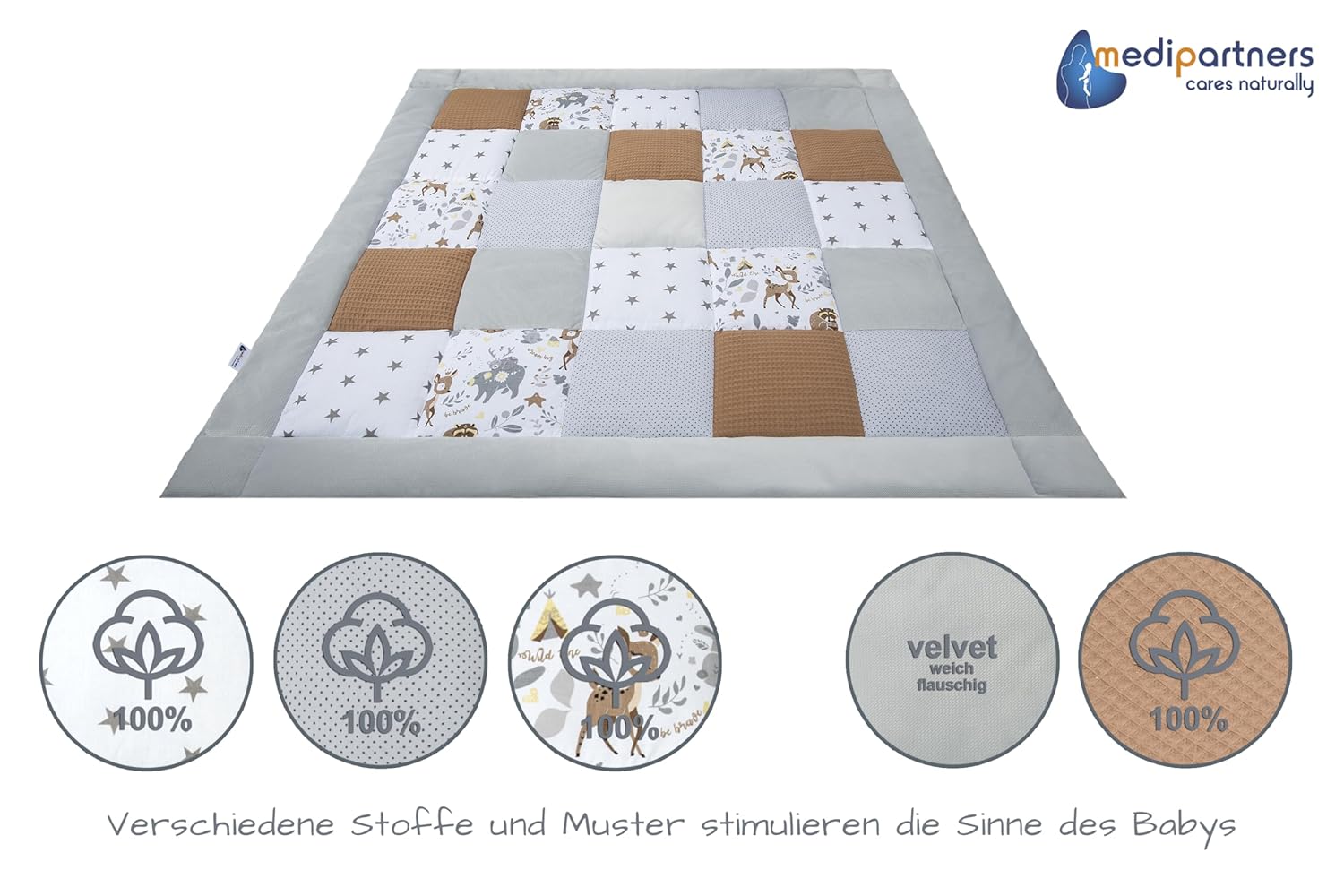 Thumbnail 3 de Medi Partners Krabbeldecke für Baby – 120 x 120 cm, 100% Baumwolle, dicke Polsterung