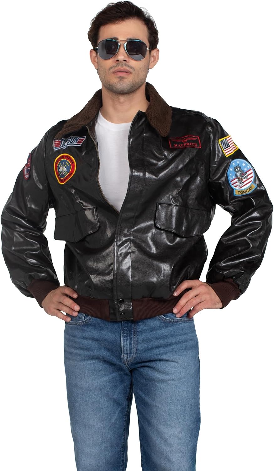 Detalle de Leg Avenue Men's Licensed Top Gun Bomber Jacket Costume with Plush Collar