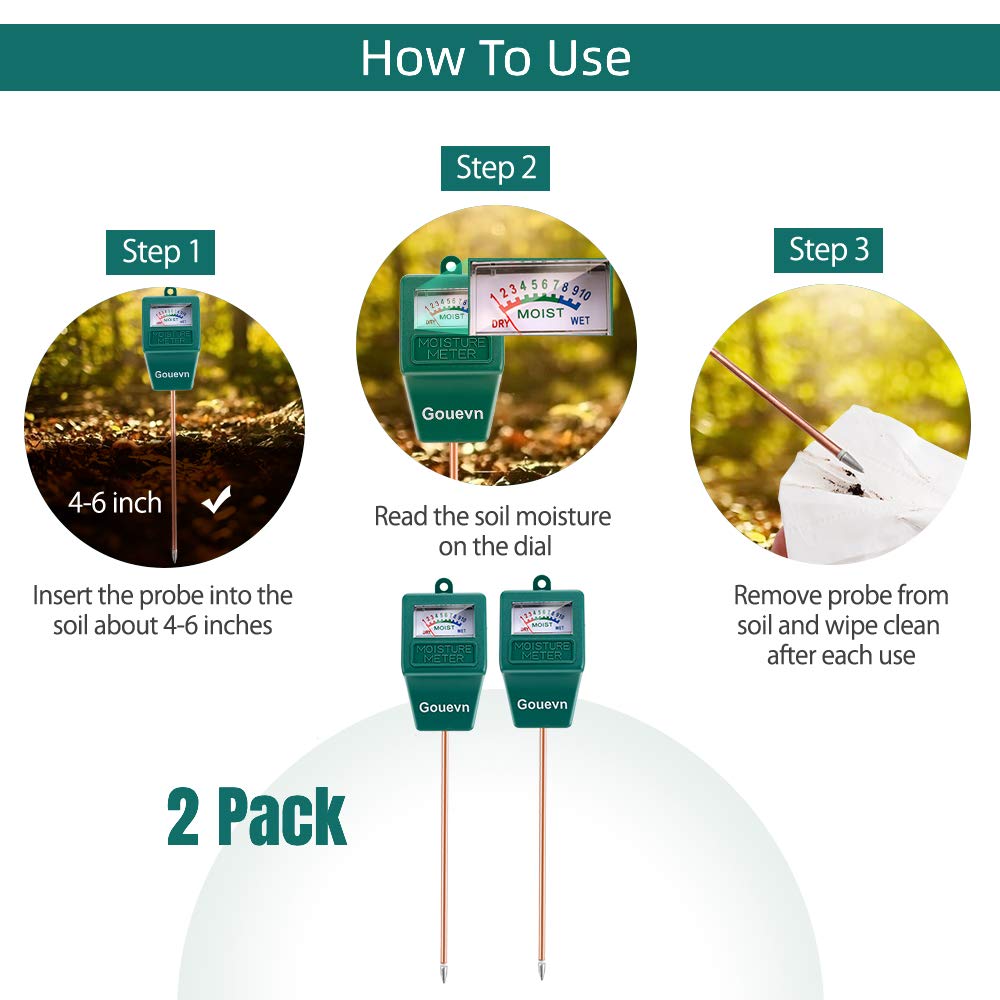 Detalle de Gouevn G02 2-Pack Soil Moisture Meter, 19.5 cm Probe, No Batteries