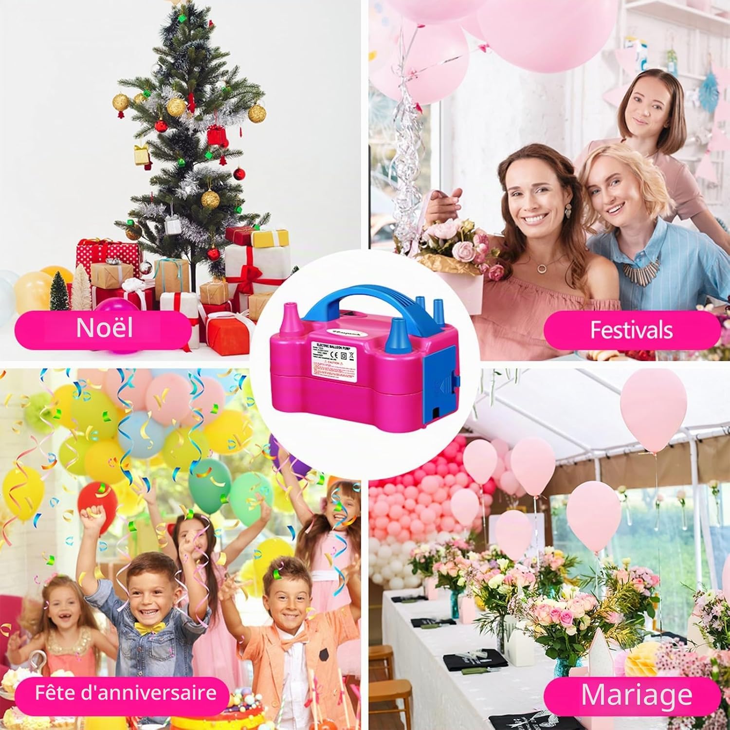 Detalle 2 de FLSEPAMB Pompe à Ballons électrique 600W — Gonfleur portable avec 2 buses et 2 modes