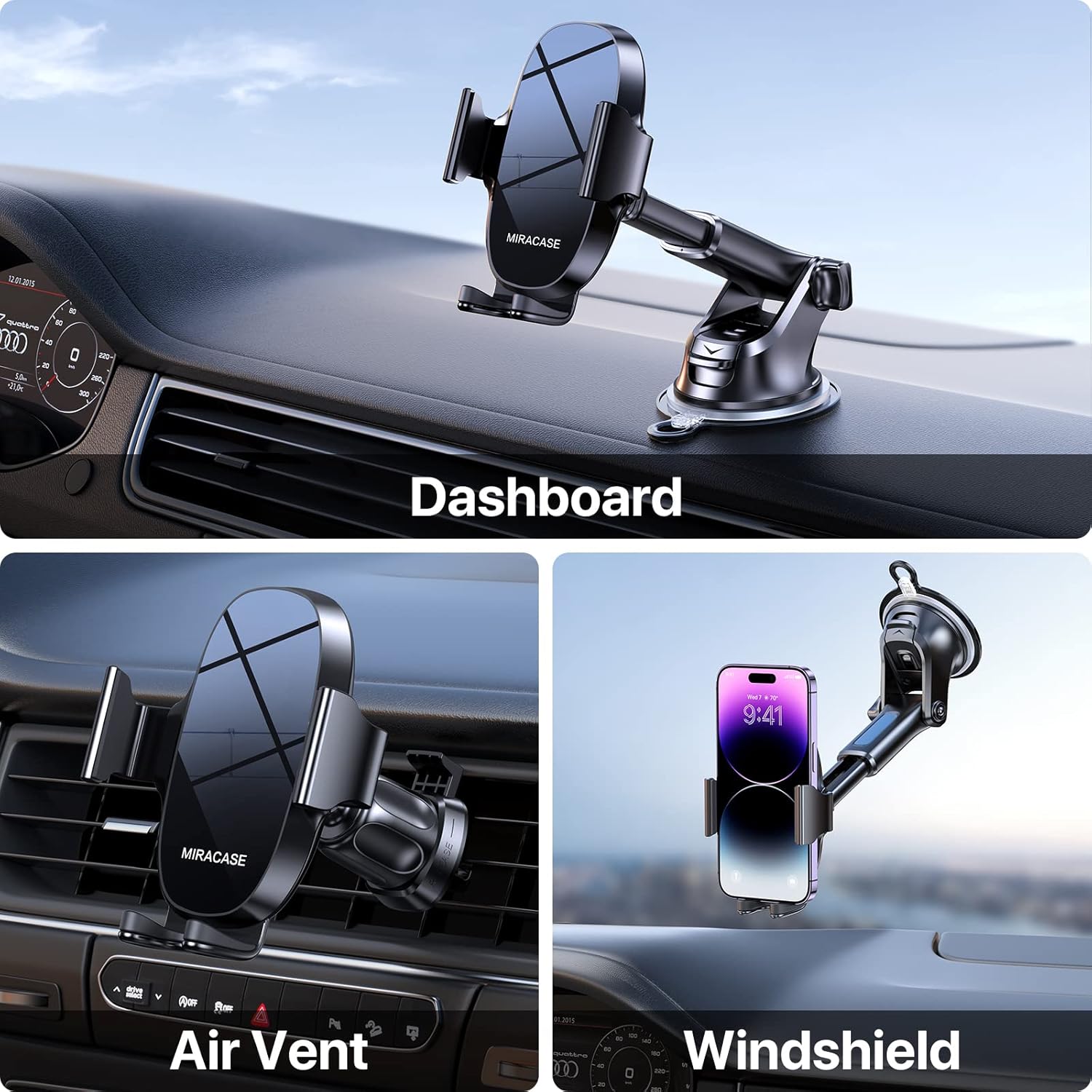 Detalle de Miracase 4-In-1 Car Phone Holder for Dashboard, Windscreen, Vent and Desk