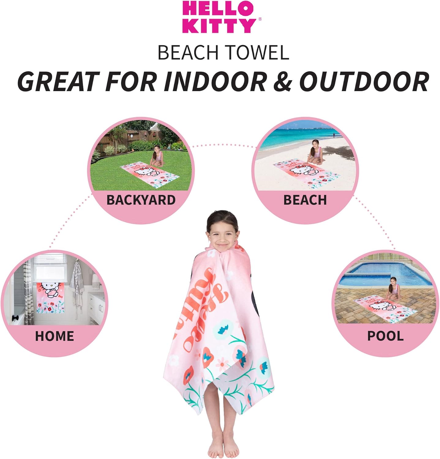 Detalle de Franco Kids Super Soft Cotton Beach Towel, Hello Kitty 58" x 28