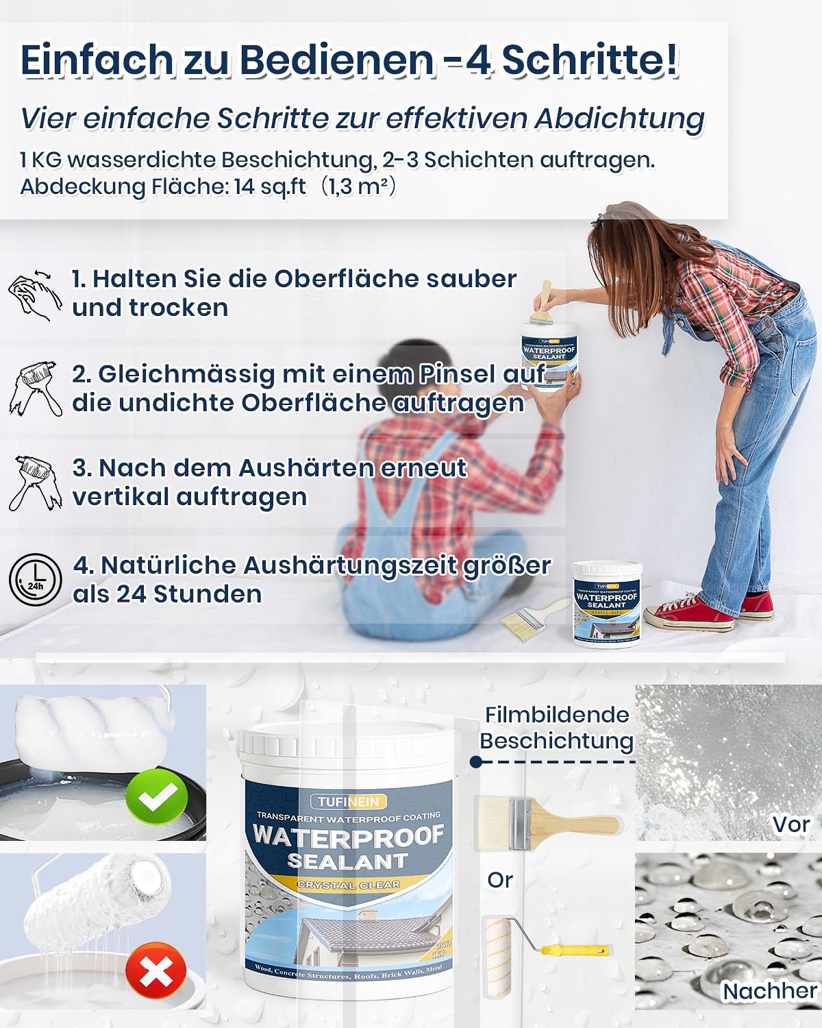 Thumbnail 2 de Transparenter Wasserdichter Beschichtungsmittel 1KG von TUFINEIN – Unsichtbare Abdichtung für Innen und Außen