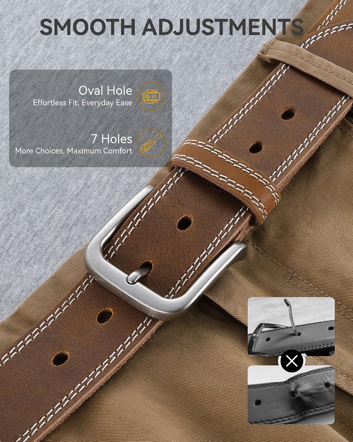 Detalle de CHAOREN 35mm Full-Grain Leather Belt for Men, 7 Oval Holes