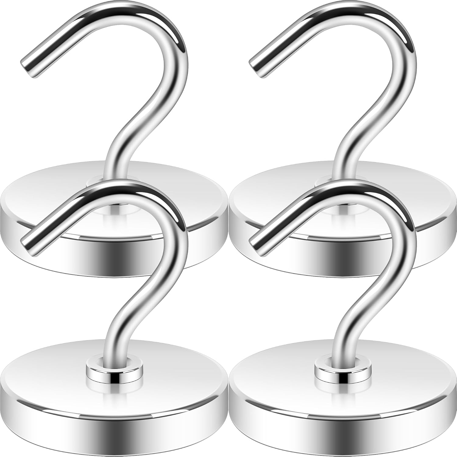 Detalle de Neosmuk N6-EN8J-HTGM Magnetic Hooks, 4-Pack, Silver, Rust Resistant