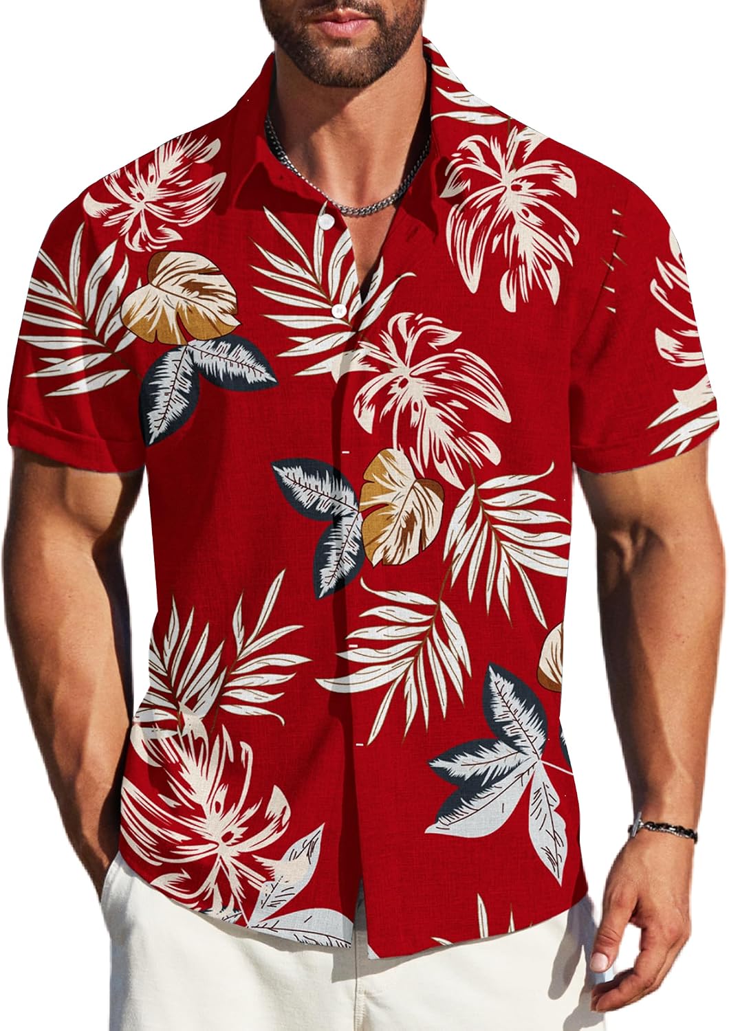 Detalle 2 de MAPICK Men's Linen Short Sleeve Shirt Casual Button-Down