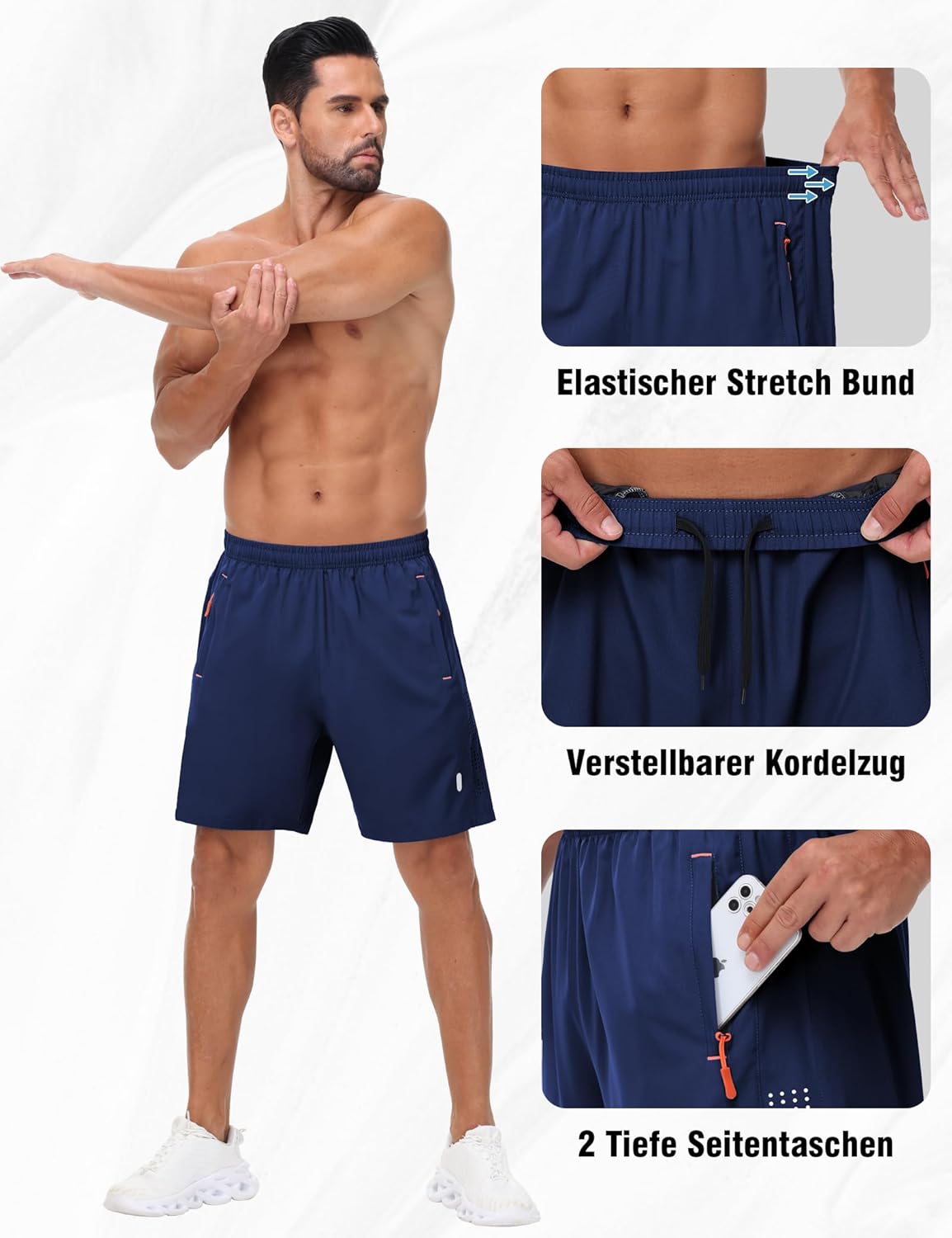 Thumbnail 3 de ku zwufs Herren Sporthose Kurze – Atmungsaktive Dry-Fit Lauf Shorts mit Reißverschlussstaschen (2er Pack)