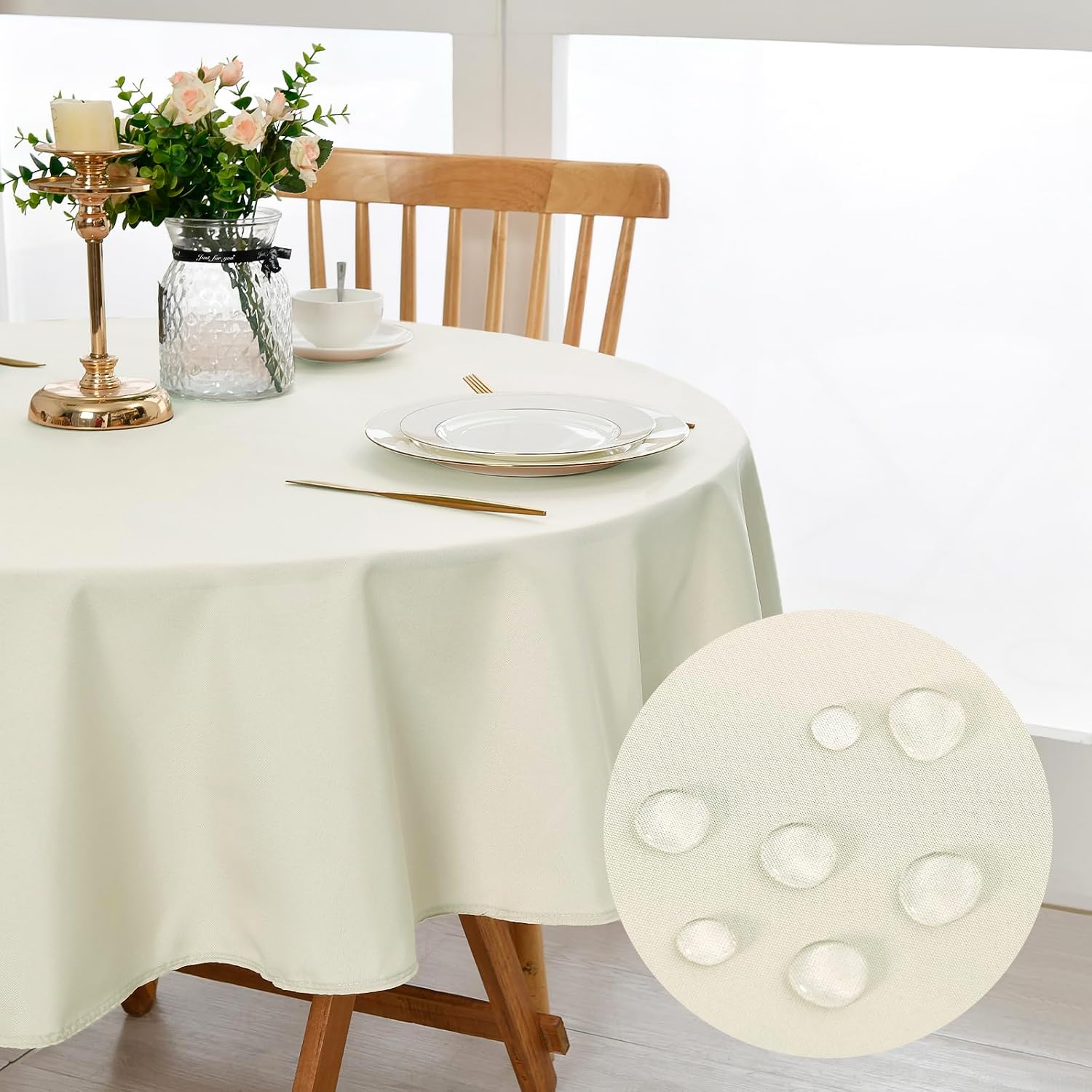 Detalle de DWCN DWEU-YZBPWN-71-43 rond tafelkleed van polyester, champagne, 180 cm