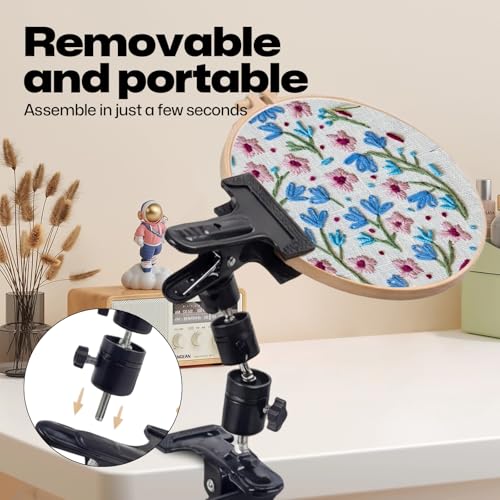 Detalle de TFLPUO Metal Embroidery Hoop Holder – Adjustable 360° Rotated Cross Stitch Table Stand