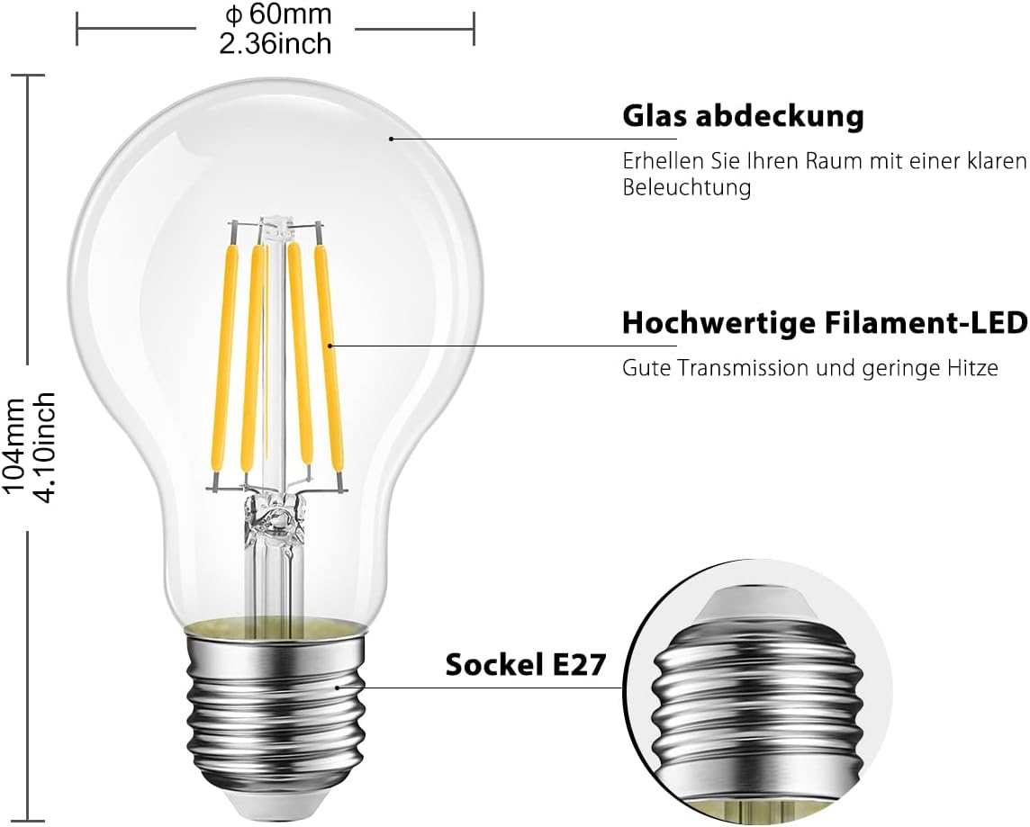 Thumbnail 4 de LVWIT 11W E27 Filament LED Glühfaden A60