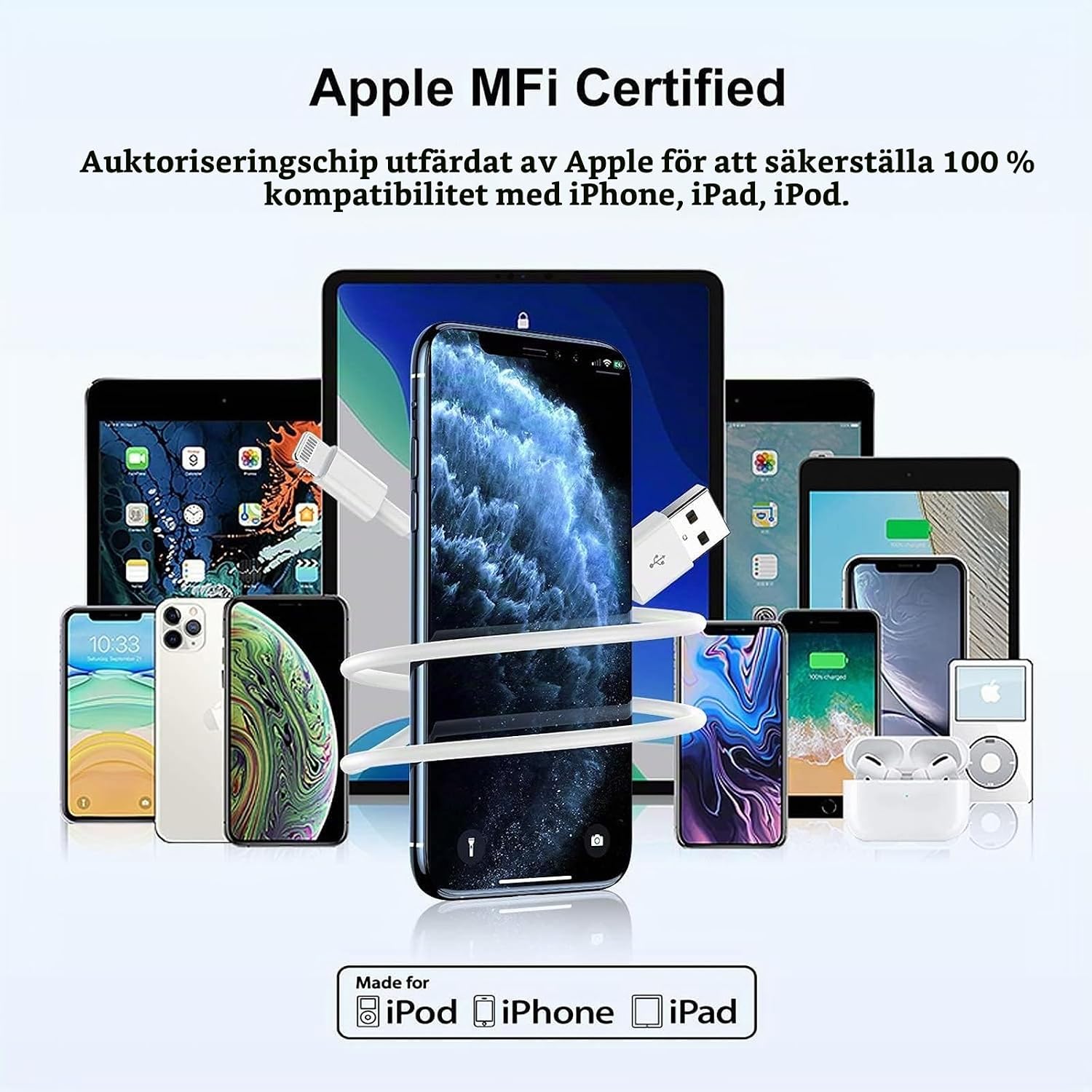 Thumbnail 6 de Bamkey iPhone Lightning-kabel, 2-pack med 1 m längd och MFi-certifiering