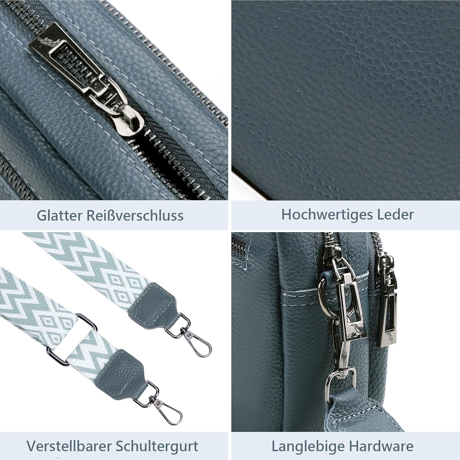 Thumbnail 4 de TIAASTAP Damen Umhängetasche klein aus echtem Leder – Crossbody Bag mit breitem Schultergurt und 3 Fächern