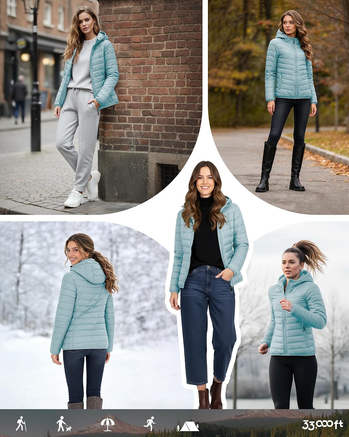 Thumbnail 6 de 33 000ft Damen Leichte Steppjacke Packbare Übergangsjacke