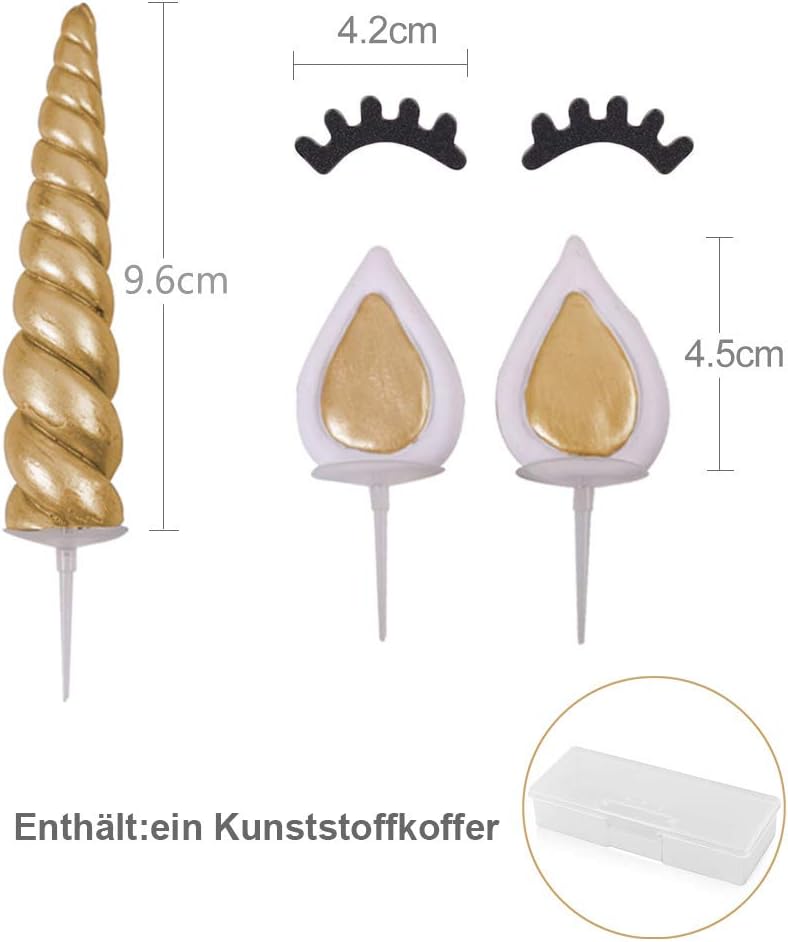 Detalle 2 de Opret Gold Einhorn Kuchen Topper – 5 Stk. 🎂