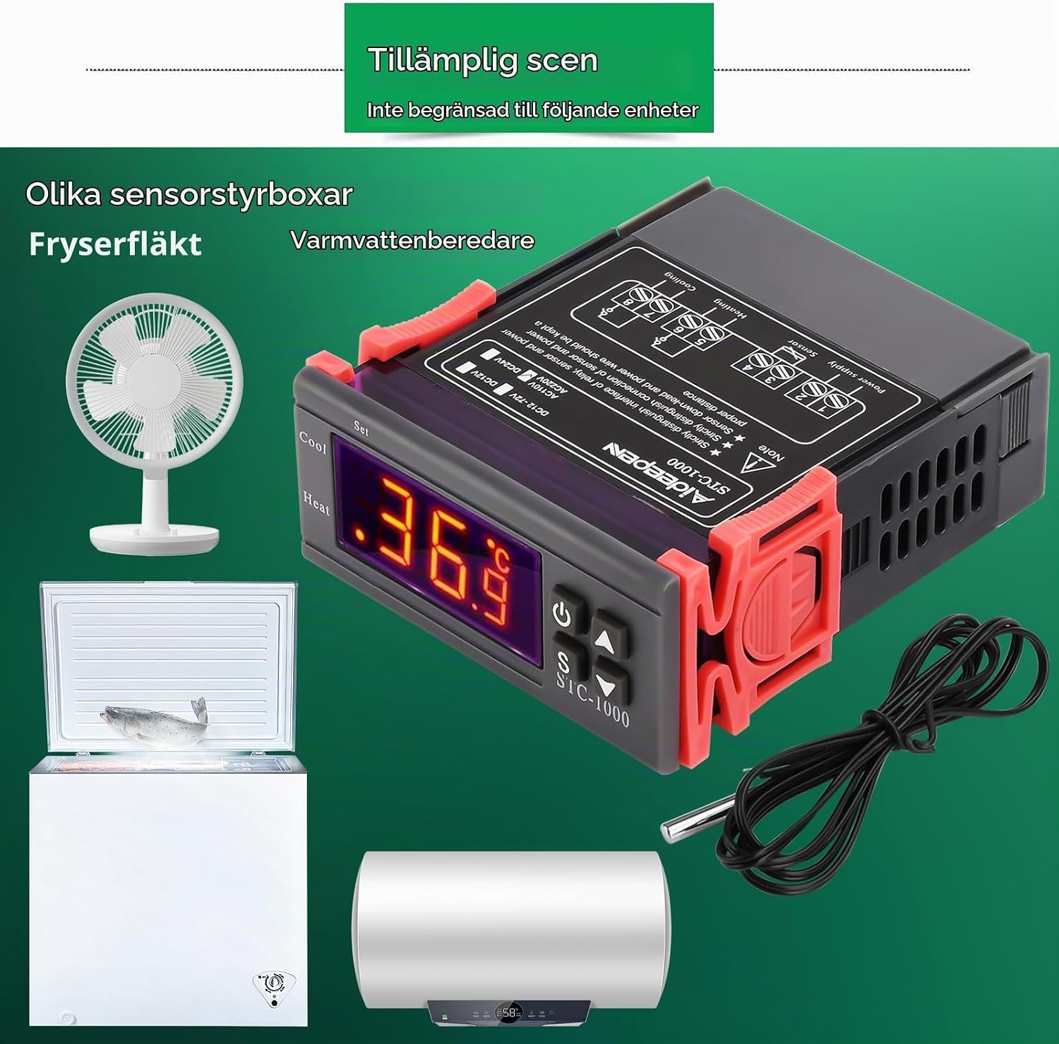 Thumbnail 2 de Aideepen STC-1000 temperaturregulator för värme och kyla med LCD och NTC 10K-givare
