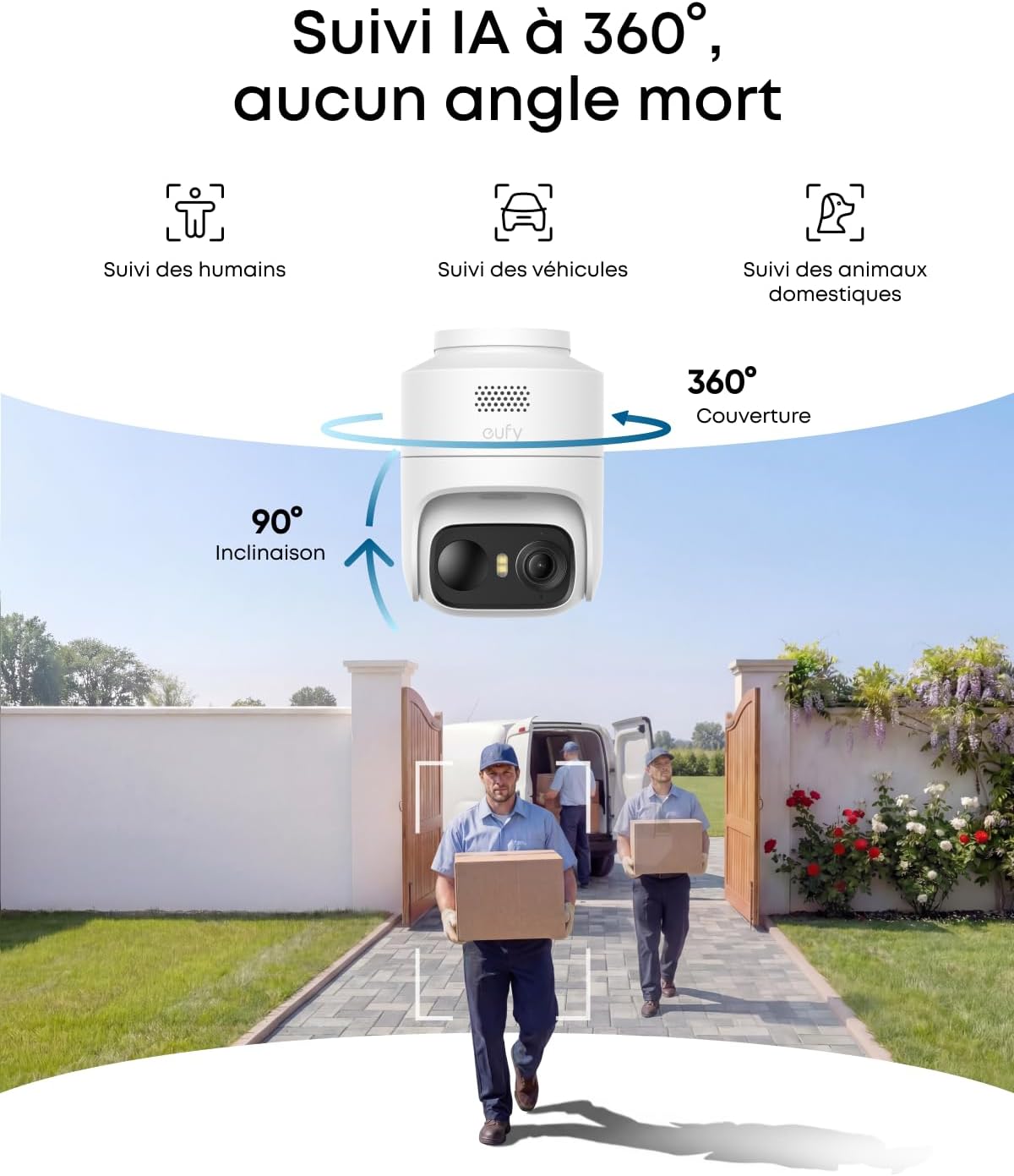 Detalle 2 de eufyCam C37: Caméra de surveillance extérieure 2K avec suivi IA 360° et solaire