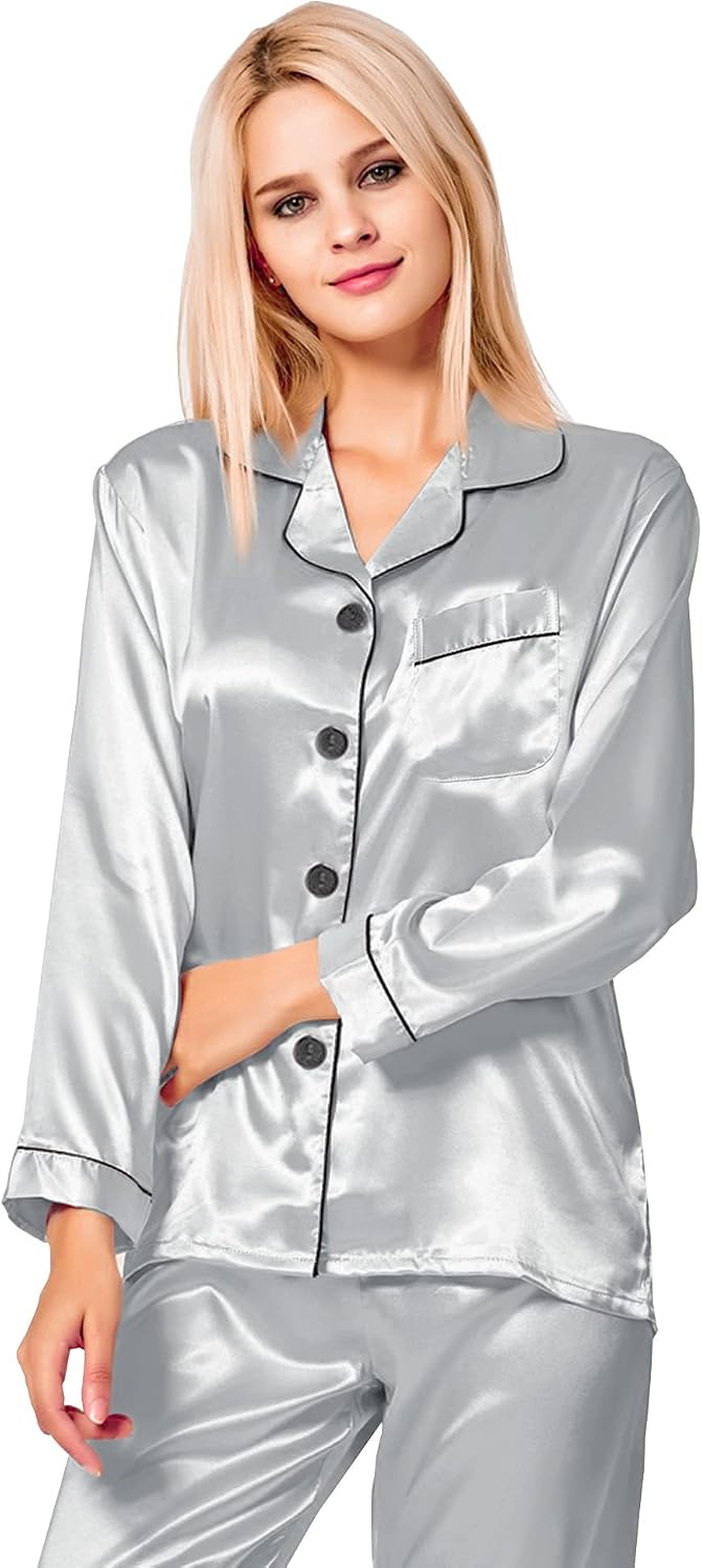 Detalle 2 de SWOMOG Silk Satin Pajamas Set XS-3XL 🌙