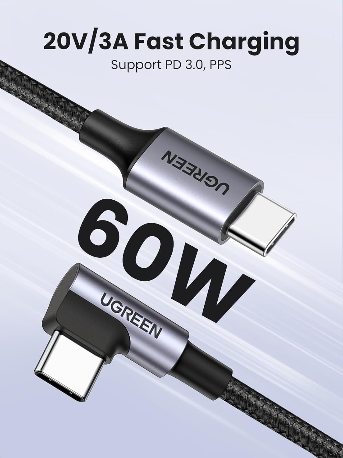 Detalle de UGREEN USB C fast charging cable 60W