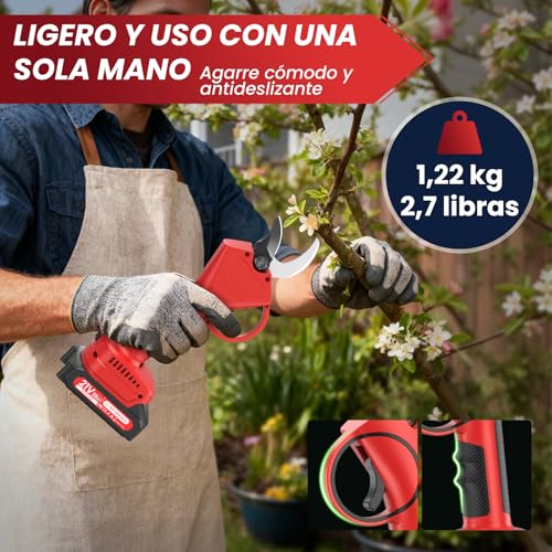 Thumbnail 4 de Tijeras de Podar Eléctricas, 40mm Tijeras de Podar Bateria Hoja SK7, Potentes 800W Motor Sin Escobillas, 2 Baterías 2000mAh 21V, 6-8H de Autonomía, Ligera y Mano Única, para Árboles Frutales,Viñas