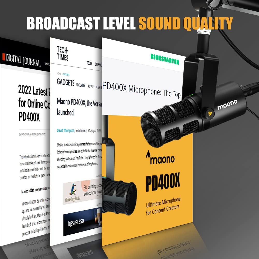 Detalle 2 de MAONO PD400X Dynamic Microphone, USB/XLR, Cardioid, Tap-to-Mute
