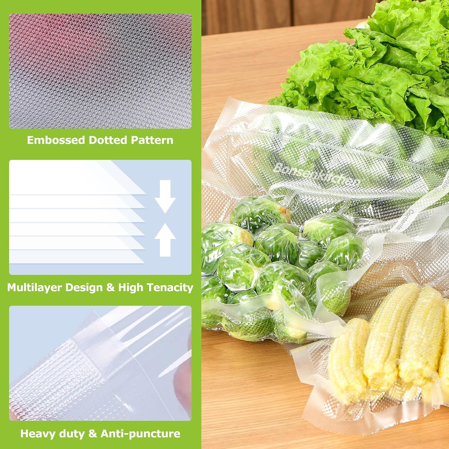 Detalle de Bonsenkitchen Vacuum Sealer Rolls Bags — 3 Rolls 11x20' + 3 Rolls 8x20' (BPA-Free, 4 Mil, Microwave/Boil Safe)
