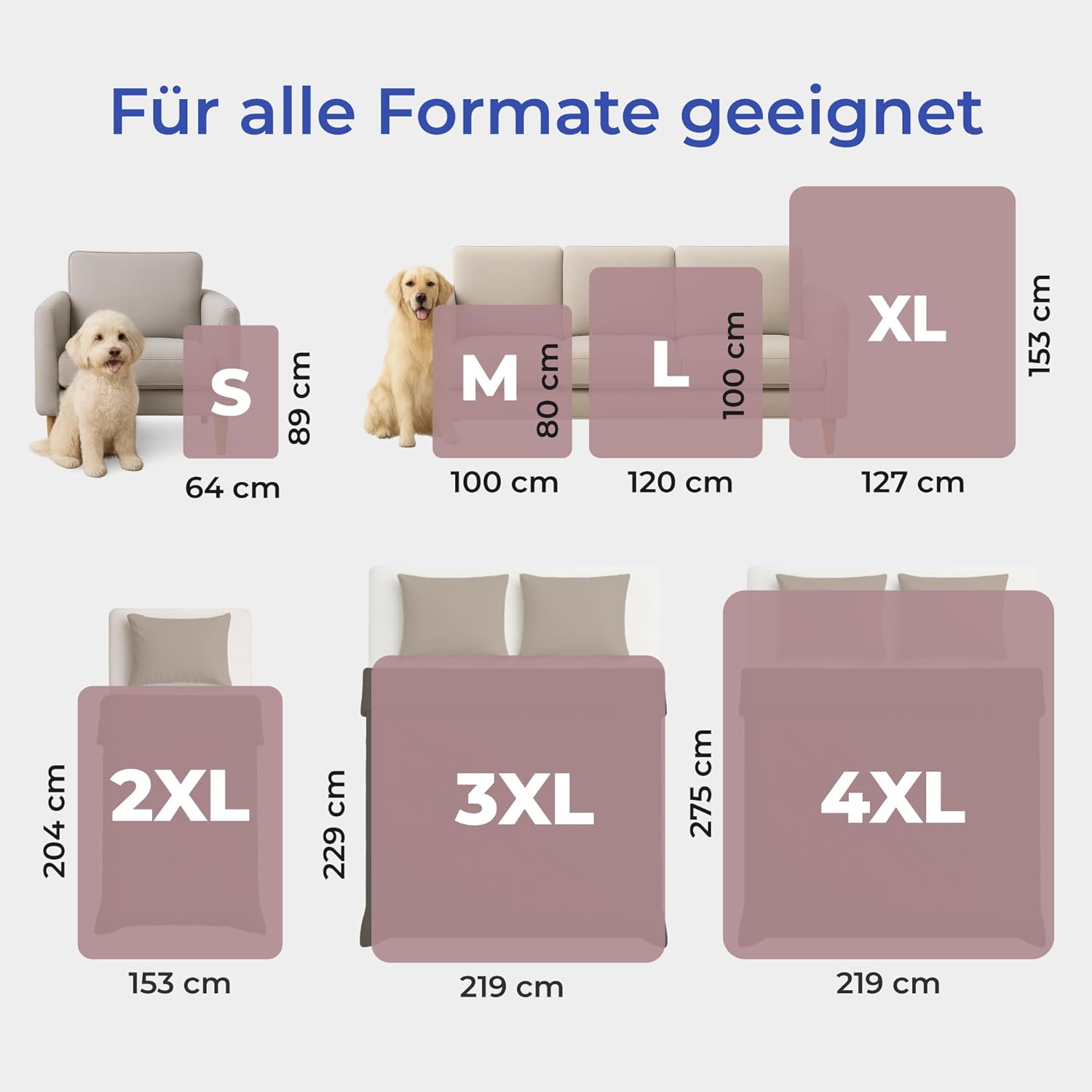 Detalle de Dreamzie wasserdichte Hundedecke 100x120 cm (reversibel, Sherpa-Fleece) – Hellrosa