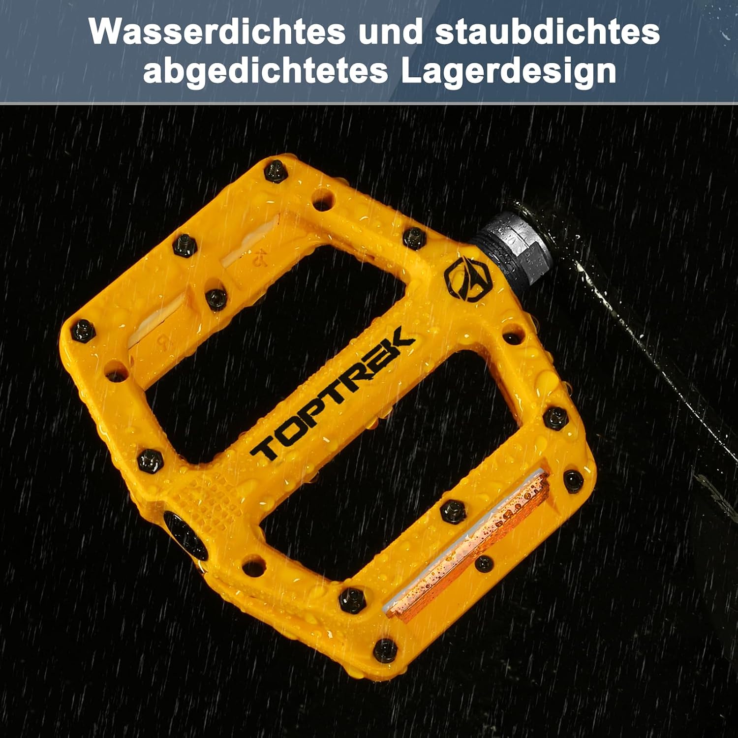 Detalle de toptrek Fahrradpedale mit StVZO Reflektoren (Nylon-Composite Flatpedale) – 9/16 Zoll, 3-Lager-Set mit rutschfesten Pins