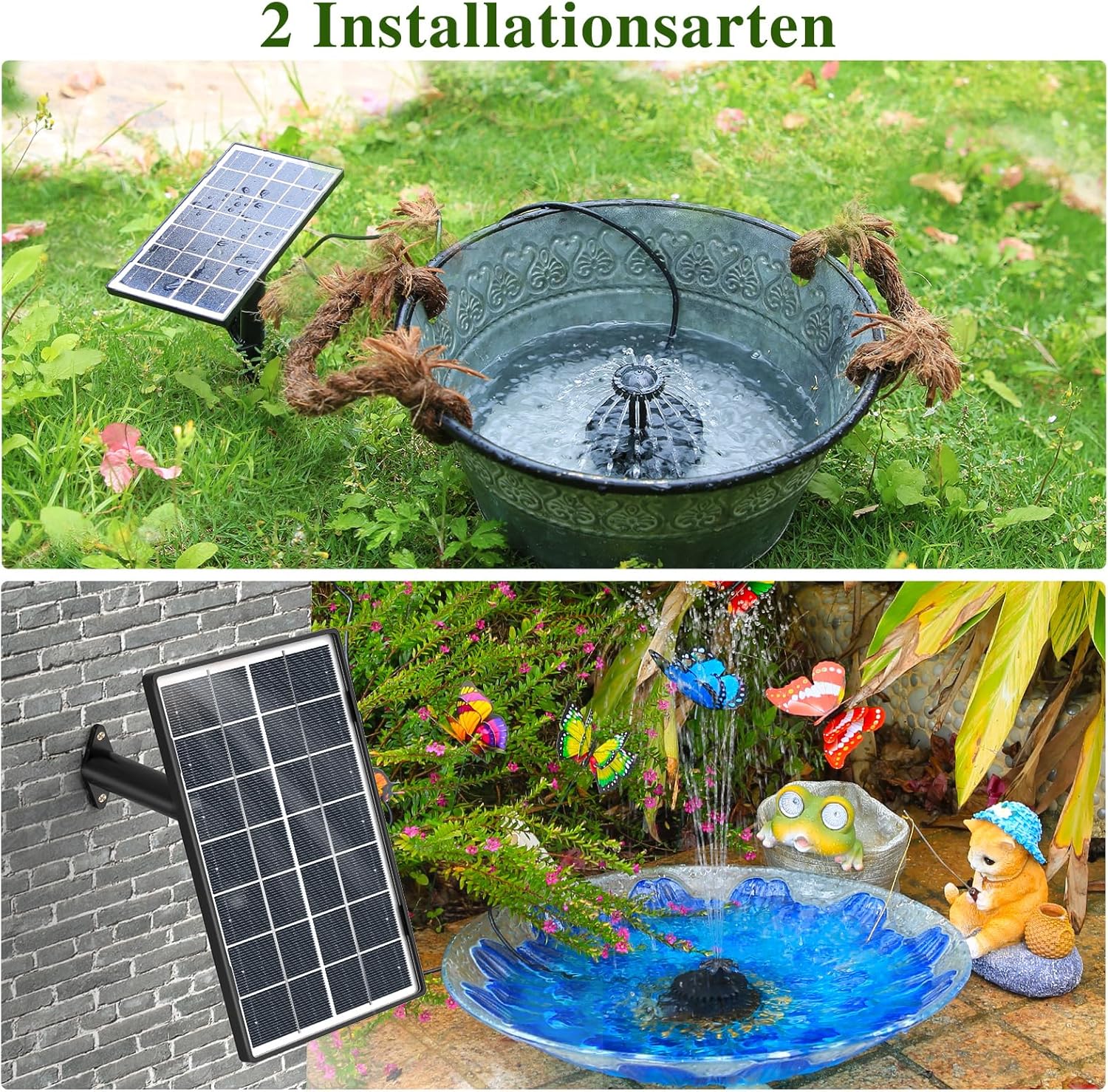 Thumbnail 4 de AISITIN Solar Springbrunnen Außen 3,5W – Glas-Solarbrunnen mit 4 Düsen, 3M-Kabel, DIY Wasserspiele