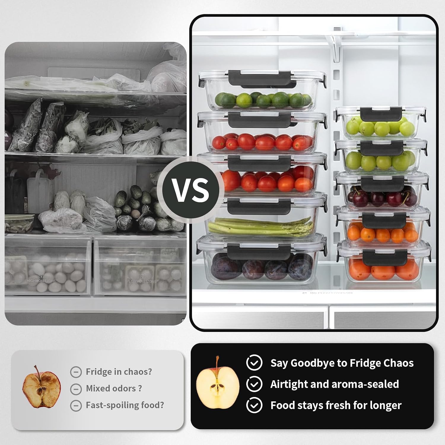 Detalle de S SALIENT 5-pack glass storage containers with lids (borosilicate), airtight & leakproof, BPA-free