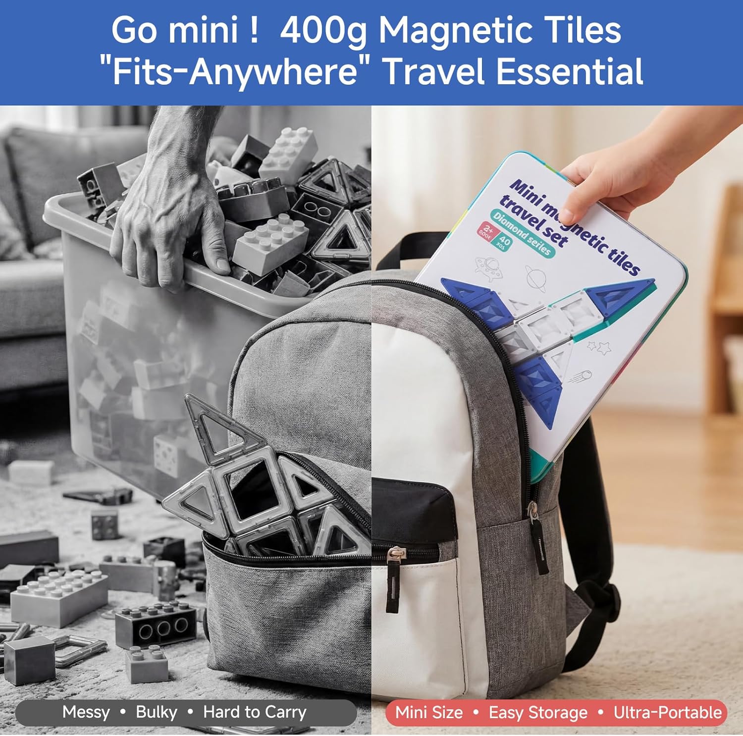 Thumbnail 3 de YOGOHEE Blocs Magnétiques Garçon Voyage – 40 pièces Morandi dans une boîte métal anti-cris