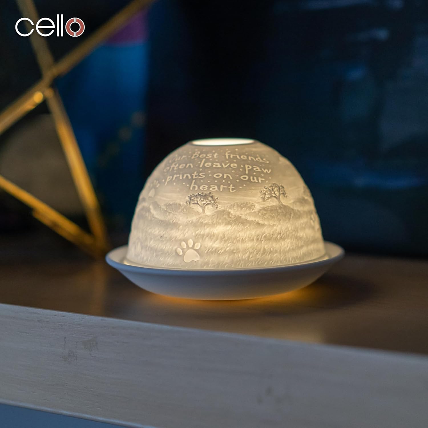 Thumbnail 5 de Cello Porcelain Tealight Holder Dome with Pawprint 3D Projection & Message Lithophane (Dog Lovers Gift)