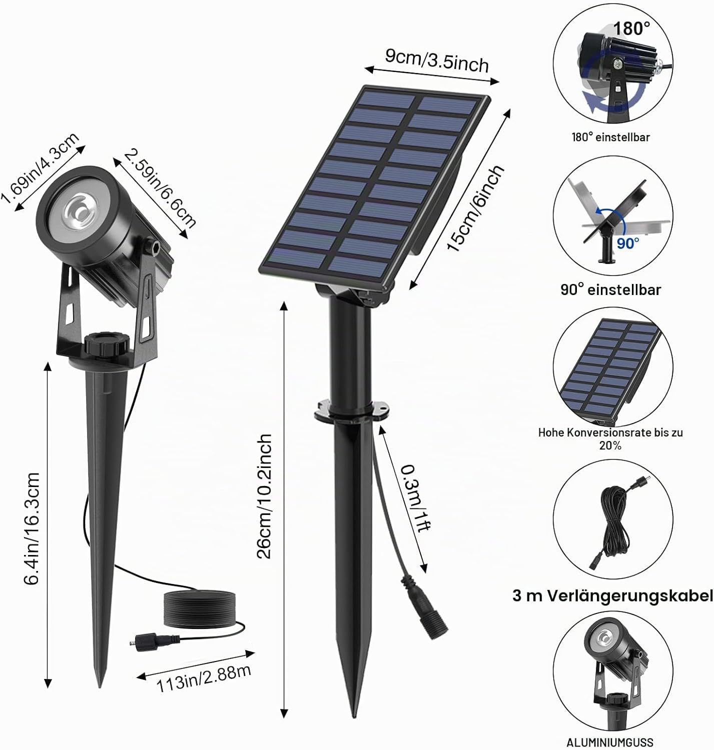 Detalle de T-SUNUS Solar Gartenleuchte mit IP65